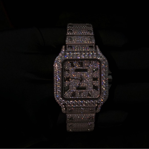 Fully Iced Out Arabic Dial Moissanite Watch With White  Silver Moissannite Lab Made Diamond-Encrusted Watch